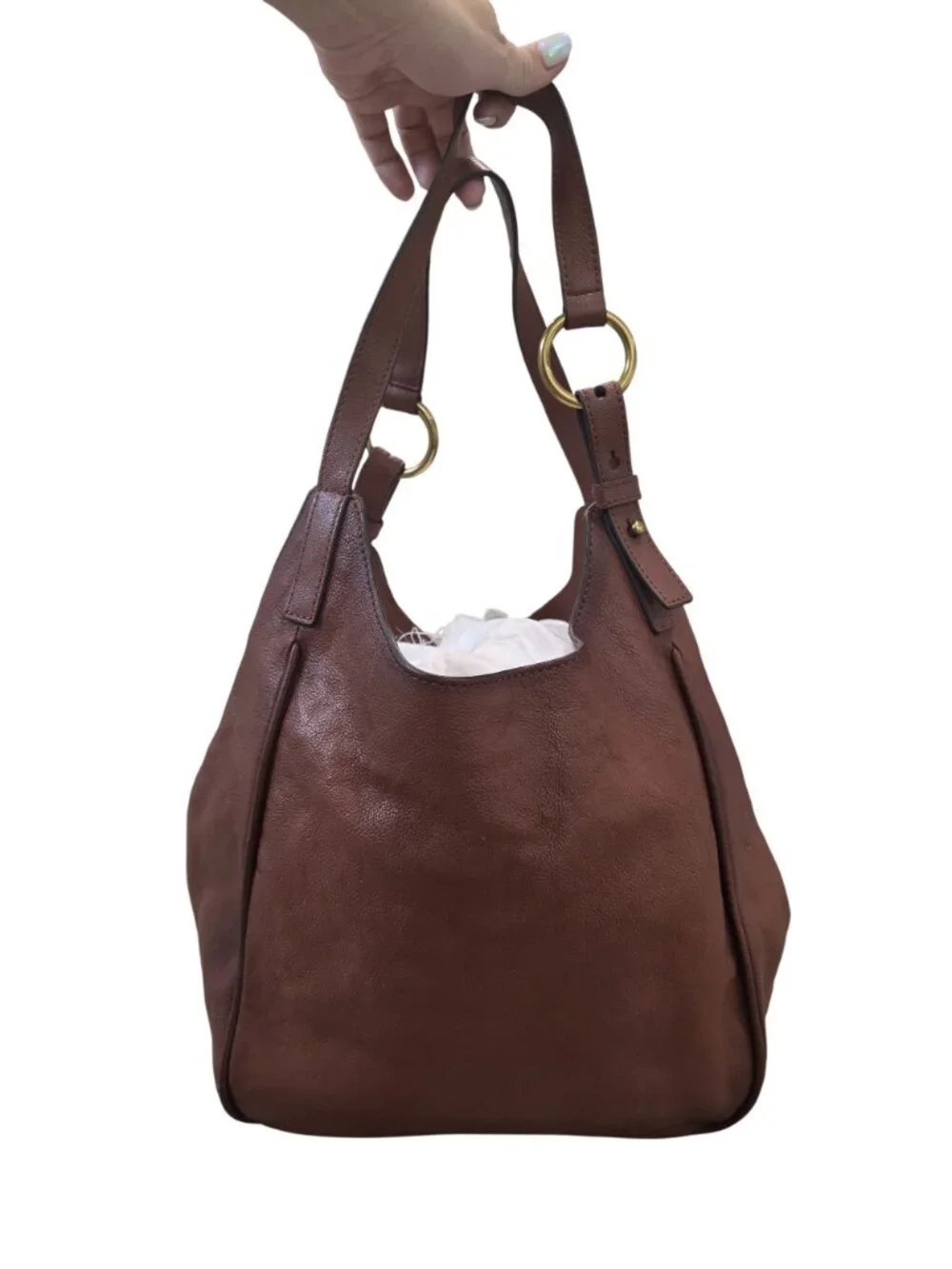 Frye Madison Cognac Leather Shoulder Hobo Bag Magnetic Closure Gold Hardware